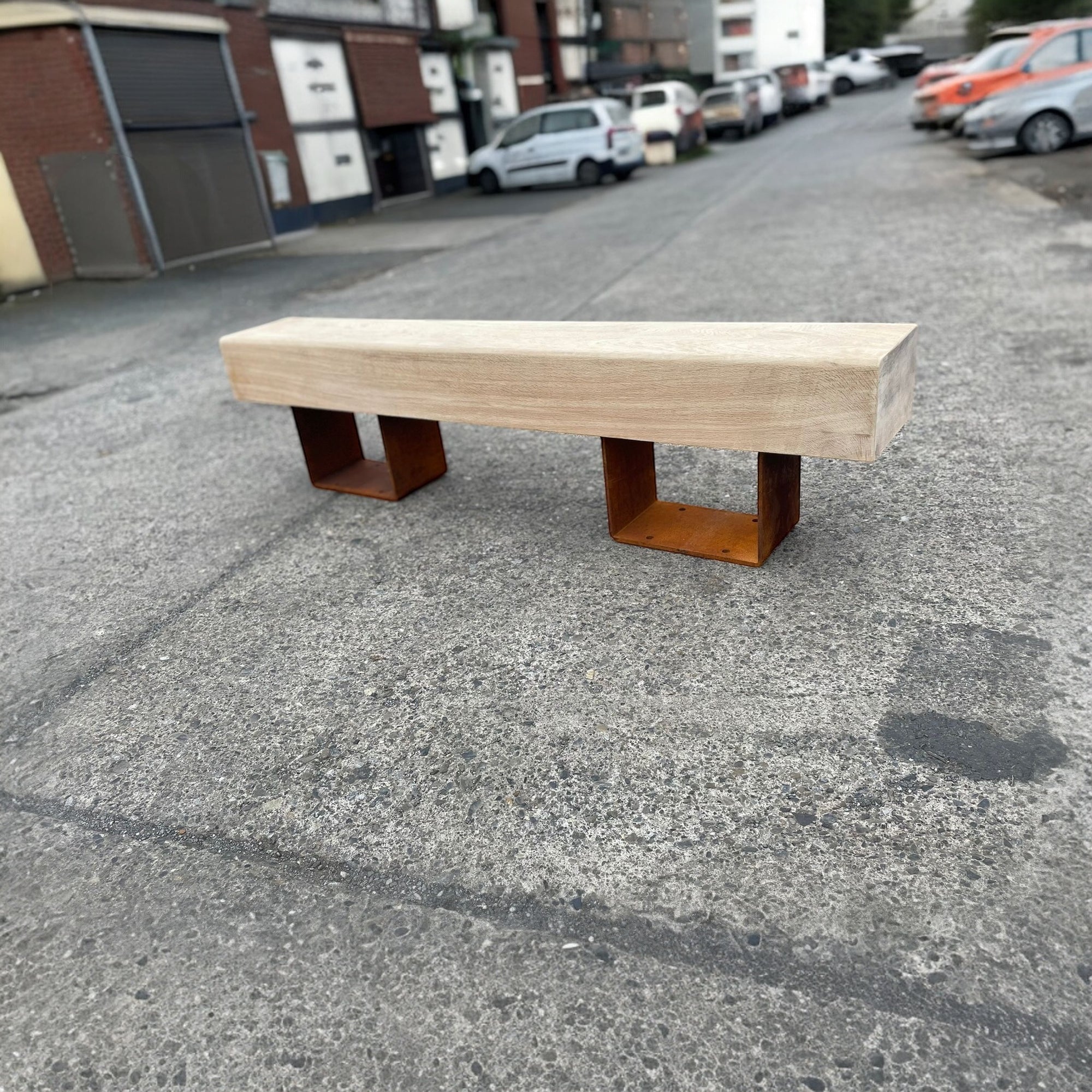 Wooden Bench with Corten Legs