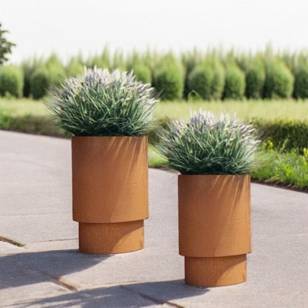 Corten Cylinder Planter - Layered