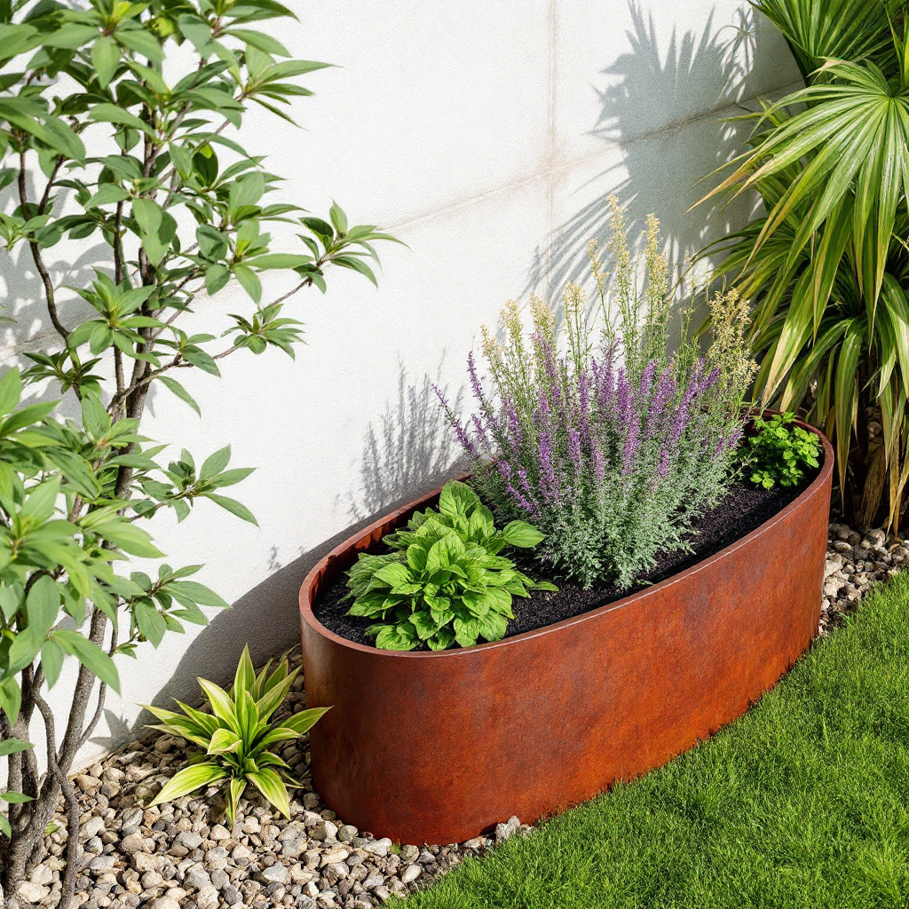 Corten Oval Planter - Open Bottom