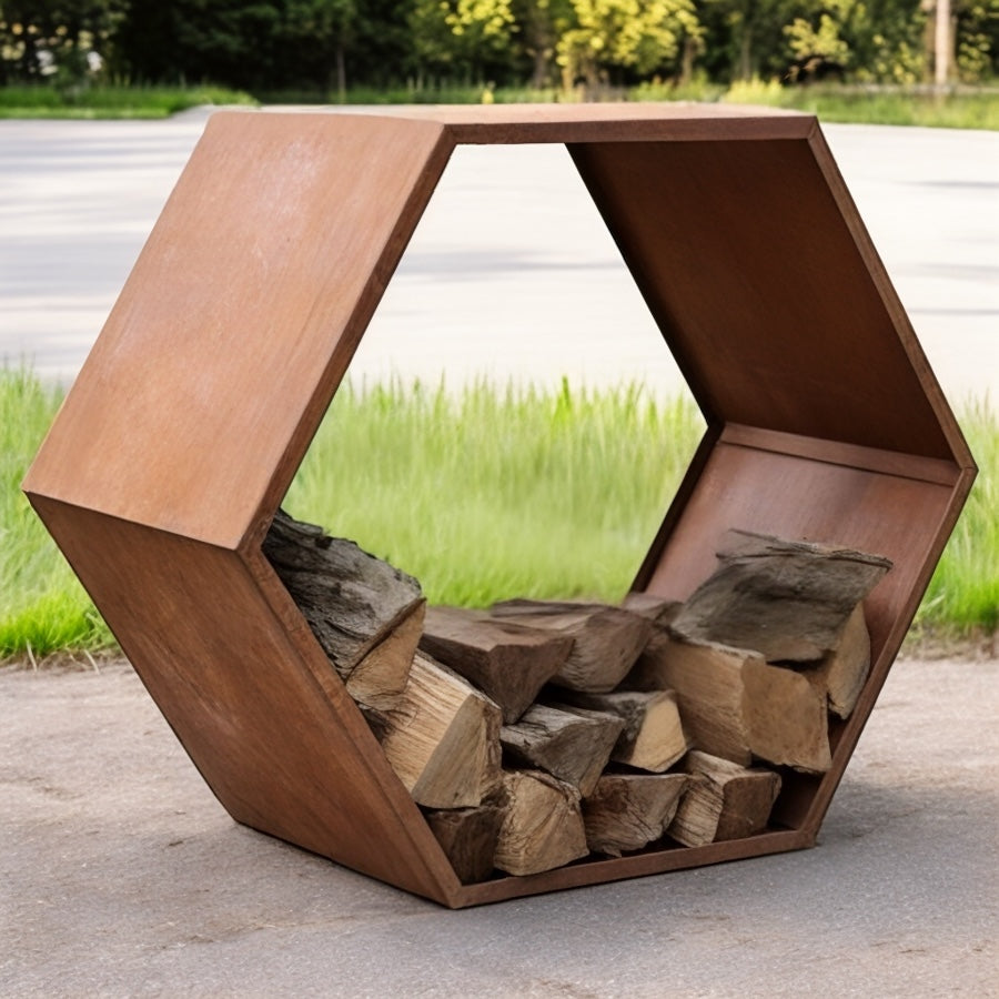 Corten Wood Storage - Hexagon