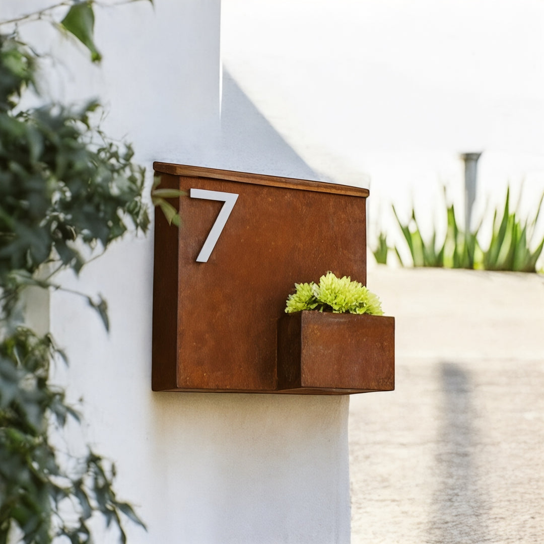 Corten Postbox - Wall mounted With Planter