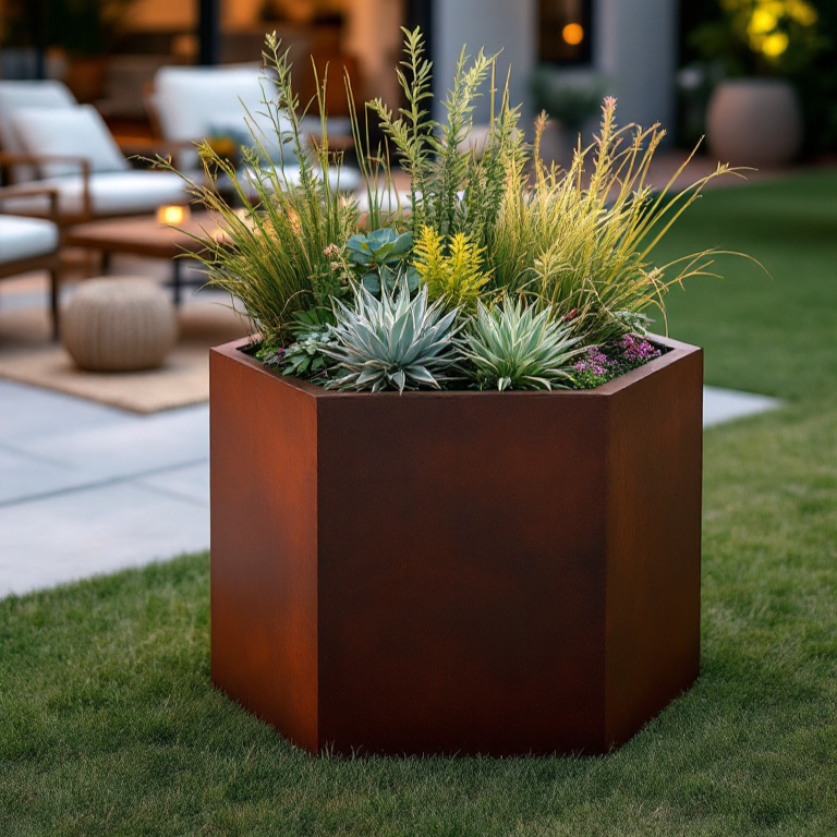 Corten Hexagon Planter - Open Bottom