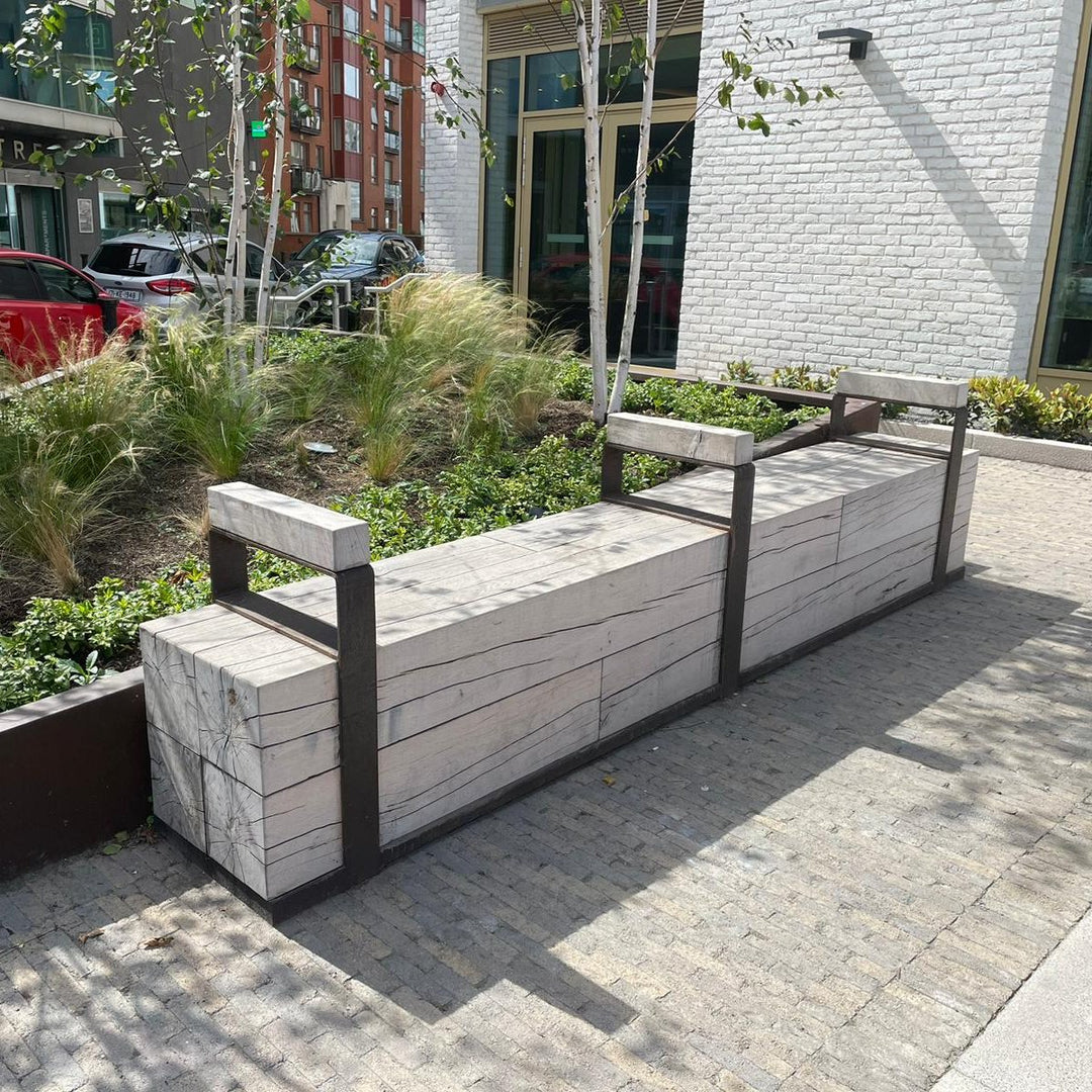 Corten Strapped Wood Bench